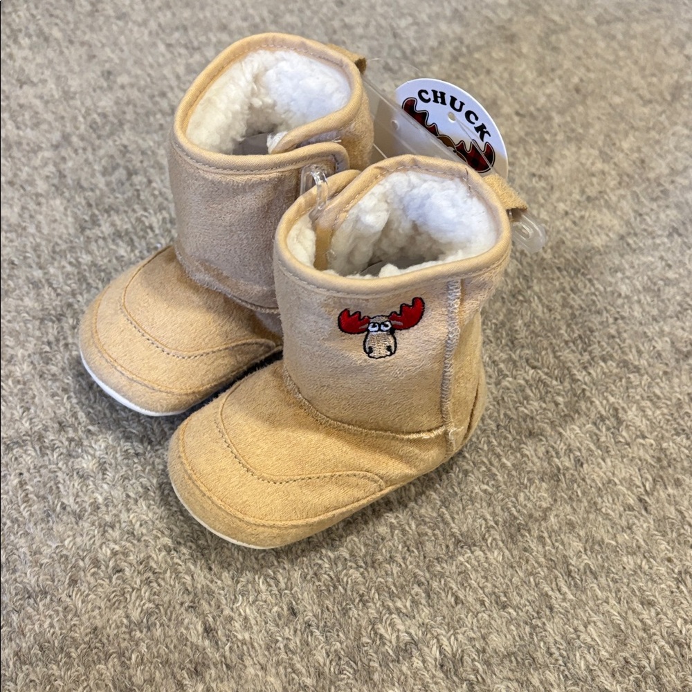 Moose Tan Sherpa-Lined Kids Booties